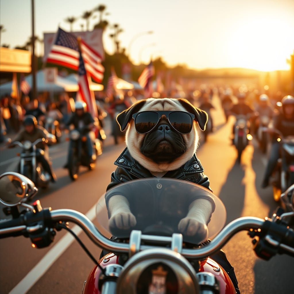 Pug Dog Cruises Down Highway on Custom Harley Davidson Motor...