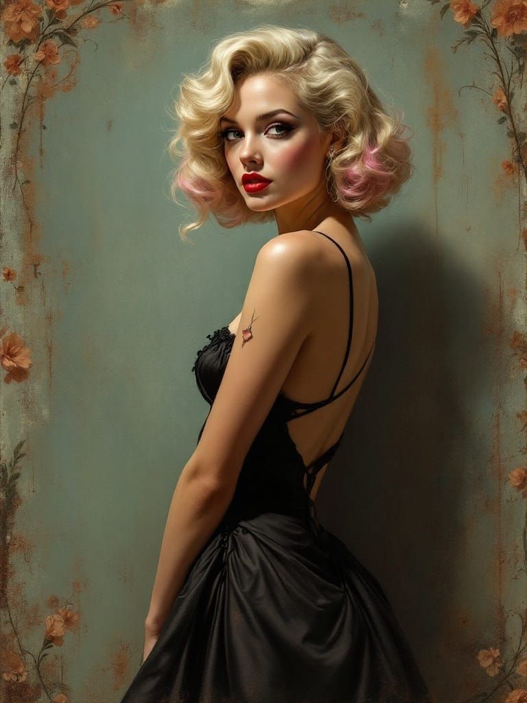 Pin-Up Woman in Baroque-Inspired Vintage Ad Style