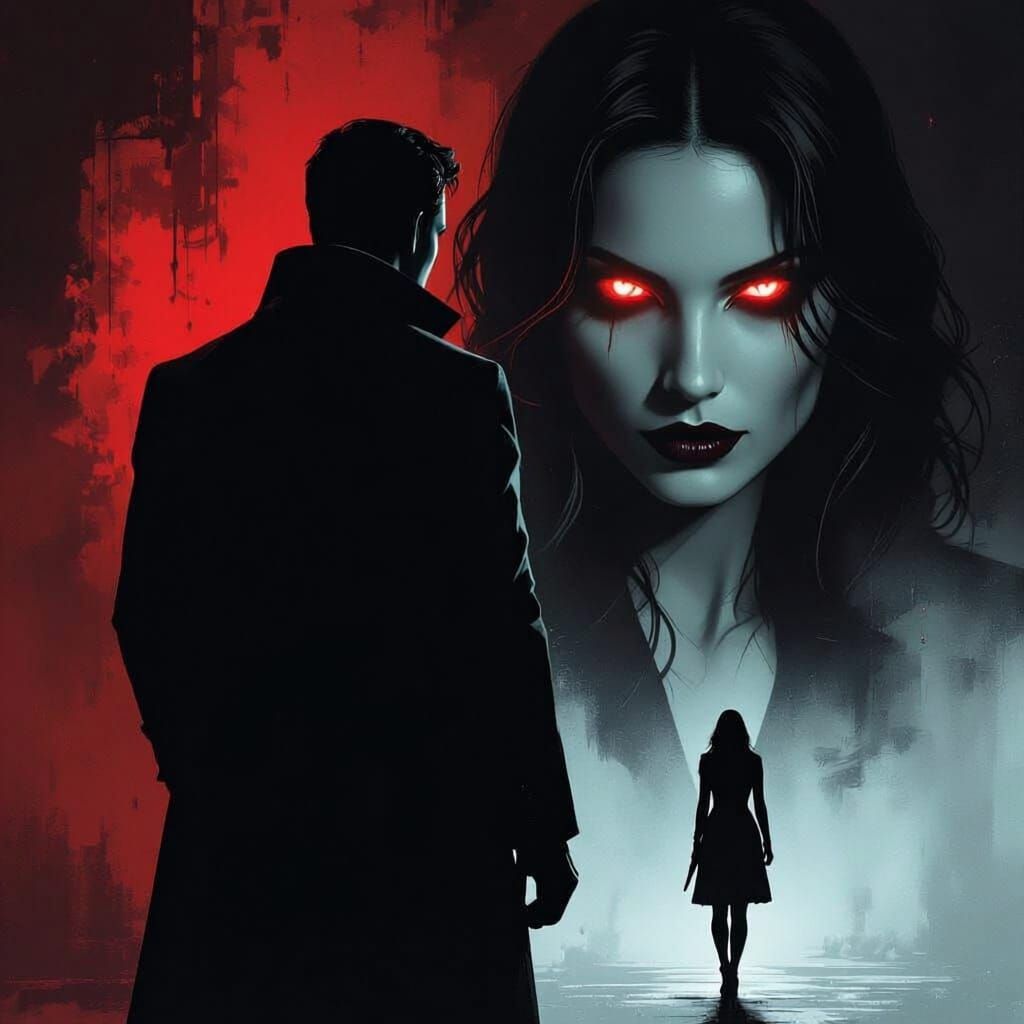 Gangster Silhouette and Red-Eyed Woman Book Cover