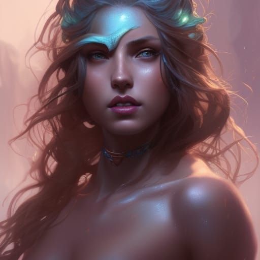 Mermaid Warrior Portrait in Hyperdetailed Style