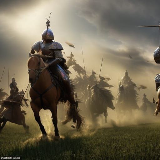 Epic Medieval Battle on Grassy Plain