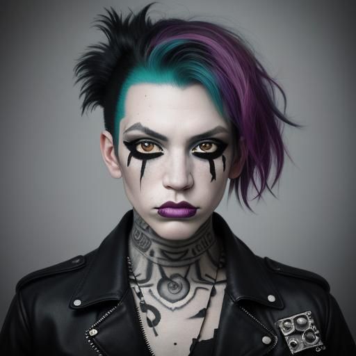 Punk Model in Graveyard, Picasso Style Painting