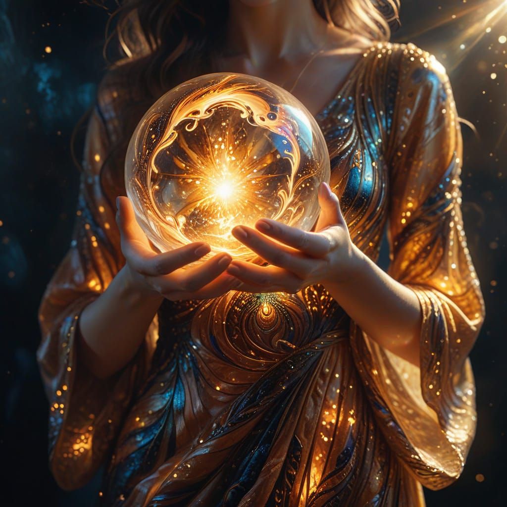 Woman with Glowing Orb in Surreal Oil Painting