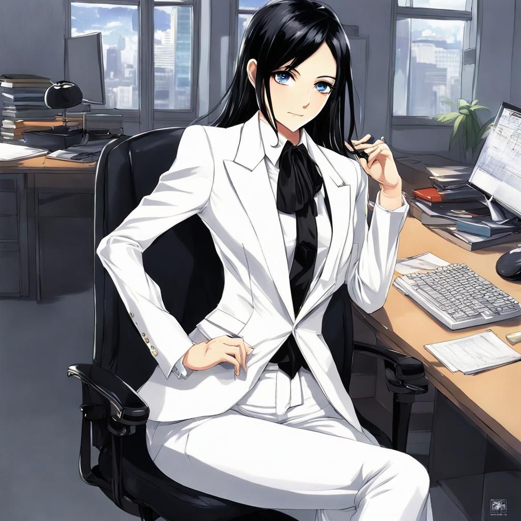Anime Style Woman in Tuxedo in Office