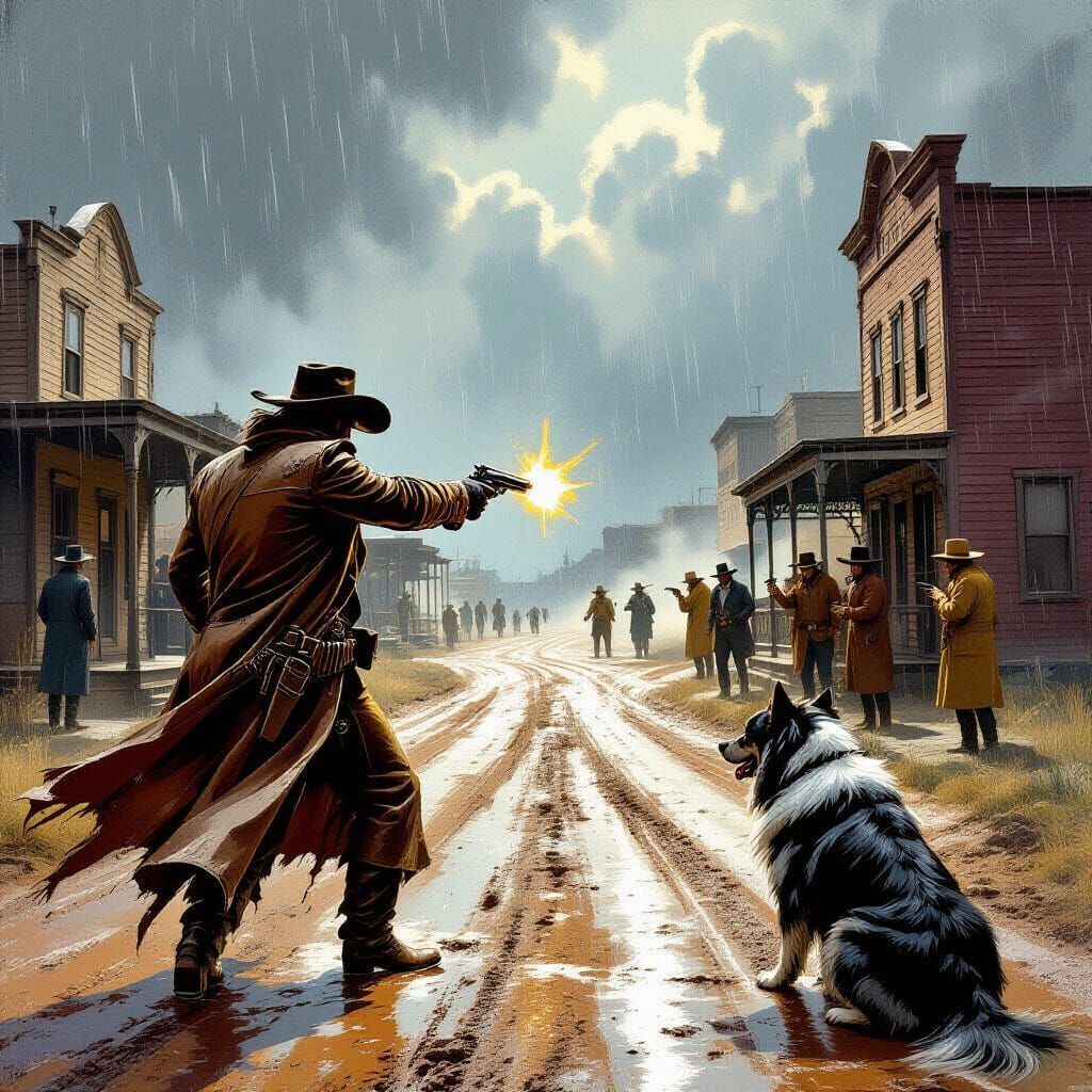 Gunslinger Showdown in a Gritty Western Town