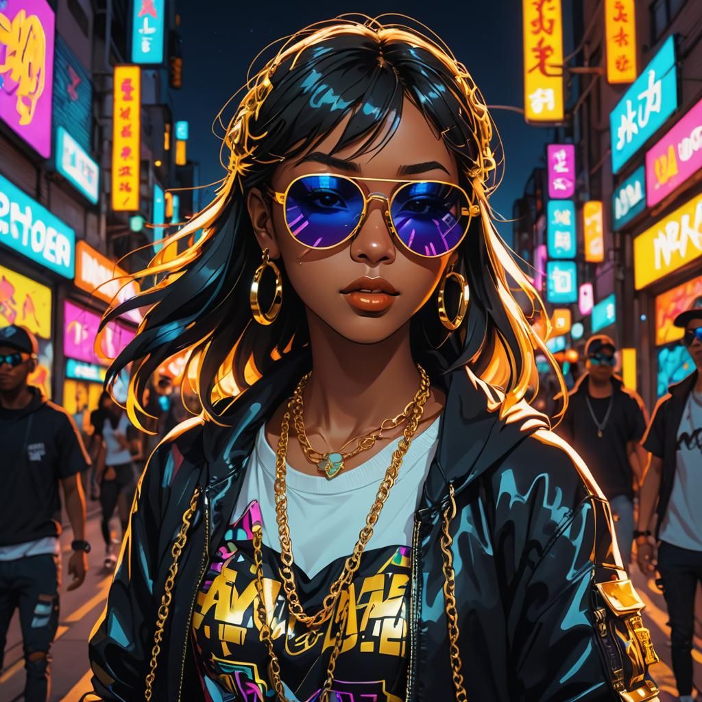 Anime Hip Hop Girl Dancing in City Street