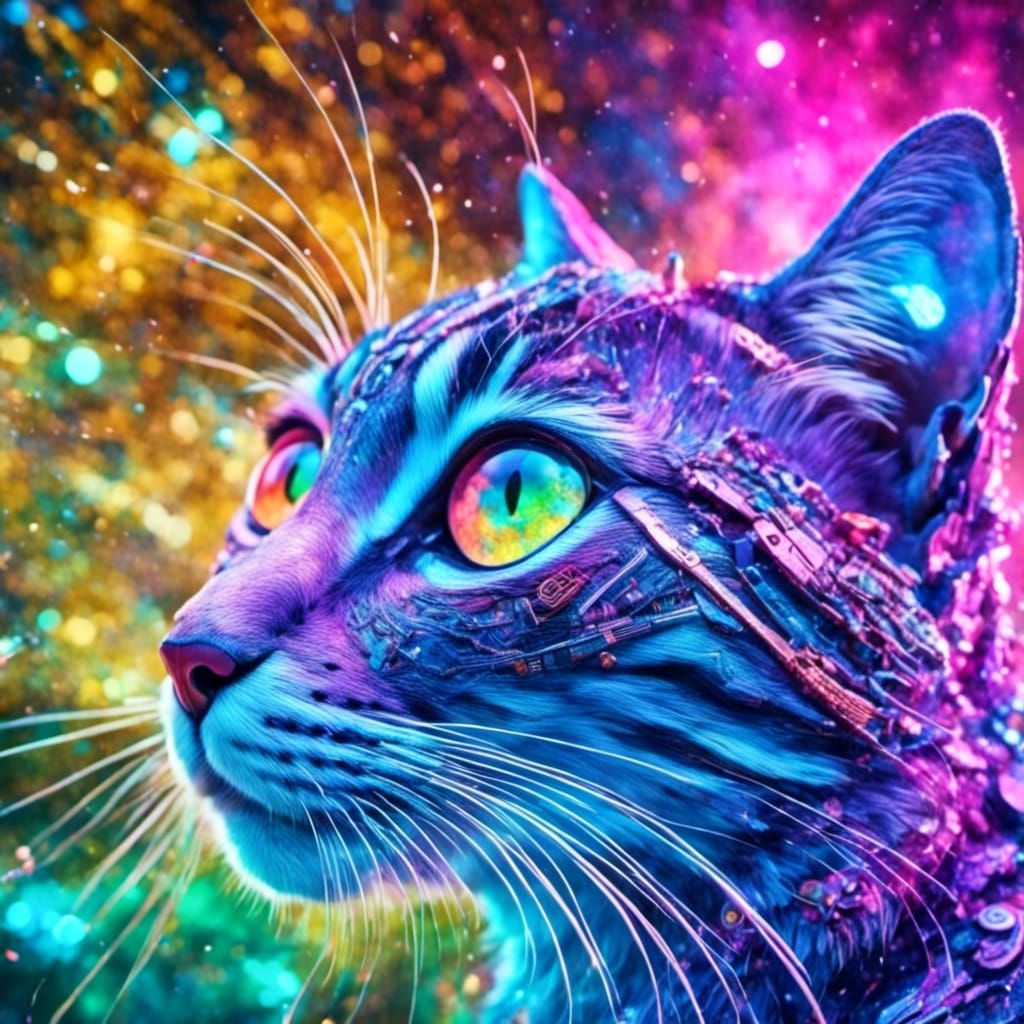 Cyberpunk Cat in Synthwave Neon Cityscape