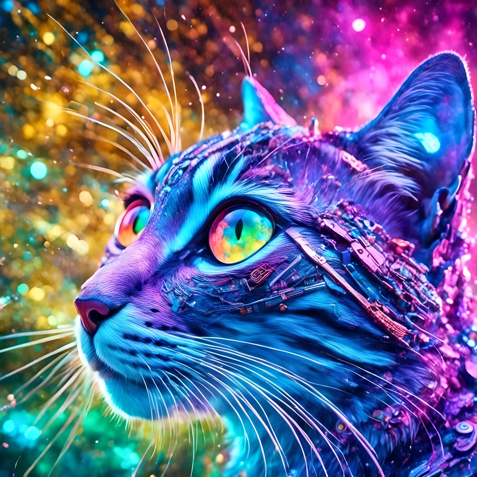 Cybercat in Synthwave Style with Holographic Details