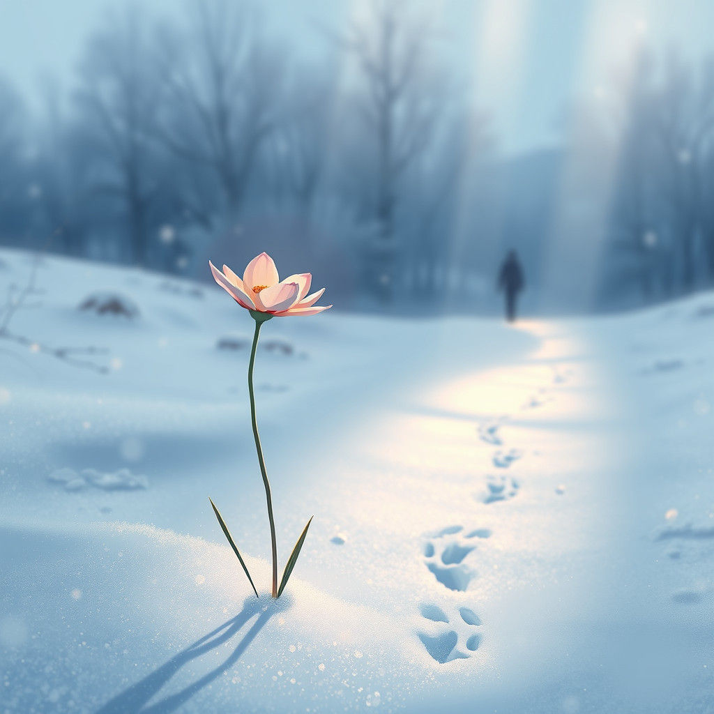 Snowy Landscape with Flower in Anime Style