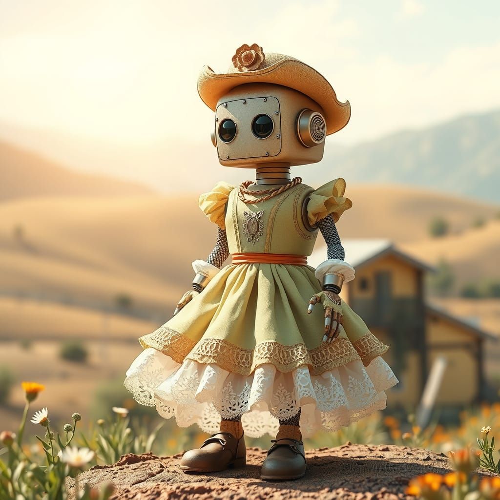 Whimsical Robot in a Vintage Western Dress