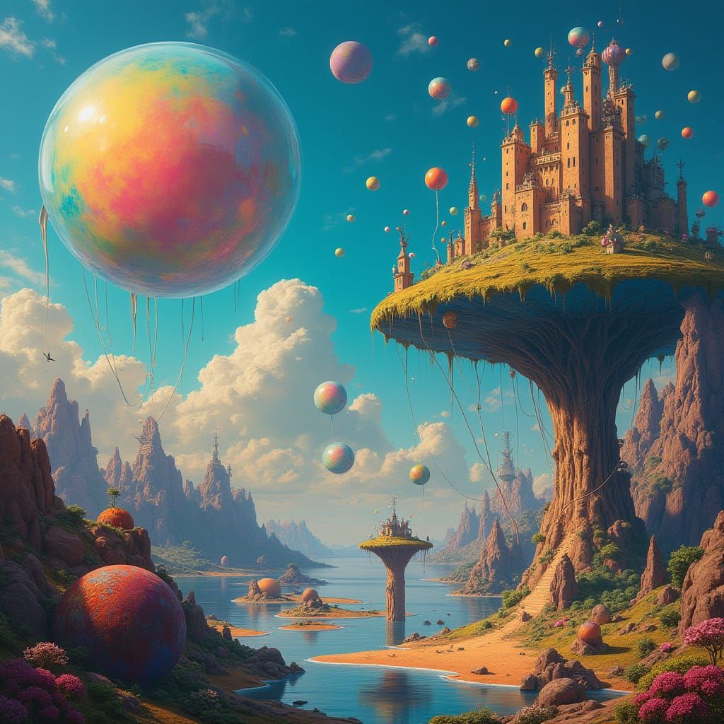 Surreal Dreamscape: Floating Bubble Islands in Surrealist St...