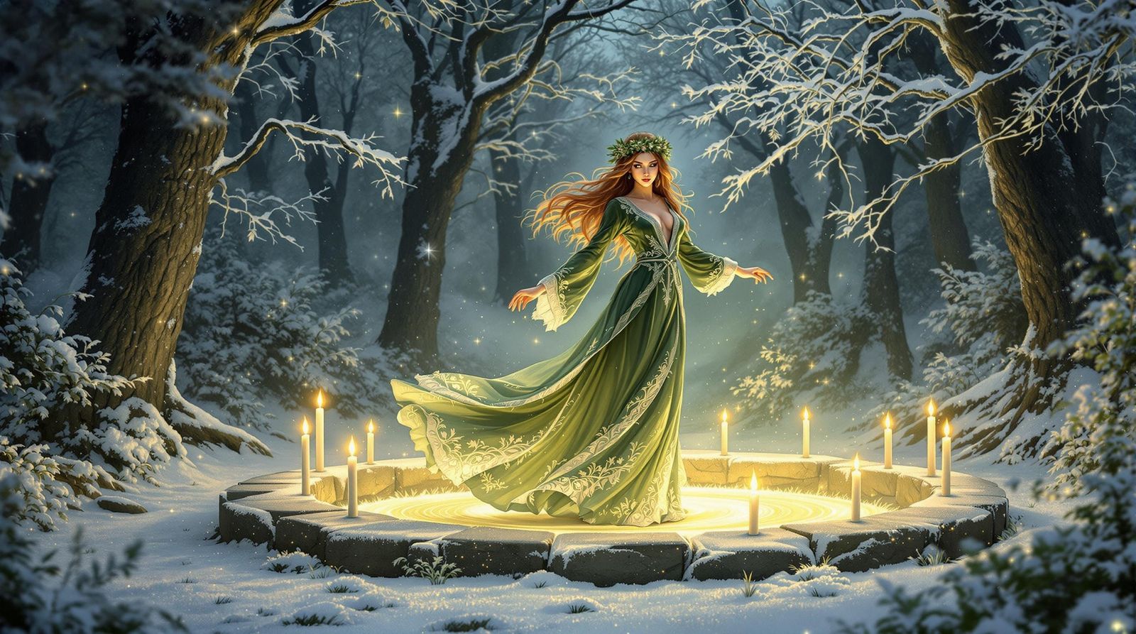 Druidess Celebrates Winter Solstice in Enchanted Forest Glad...