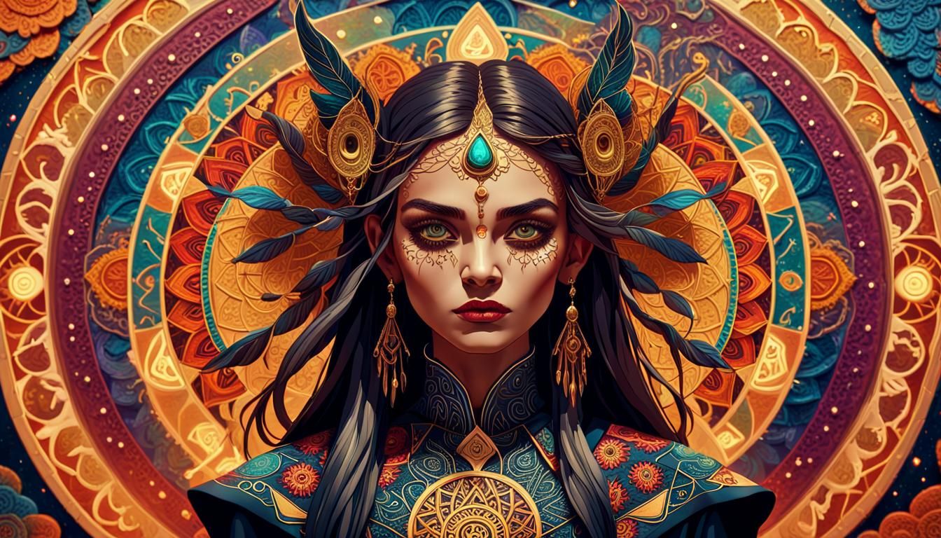 Sorceress Tarot Reading in Hyperrealistic Digital Art