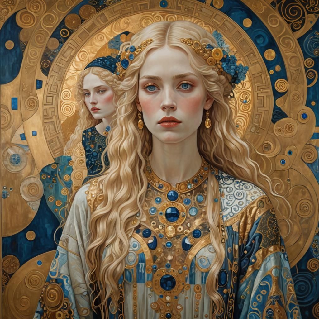 Golden Woman in Ornate Setting: Klimt-Inspired Art