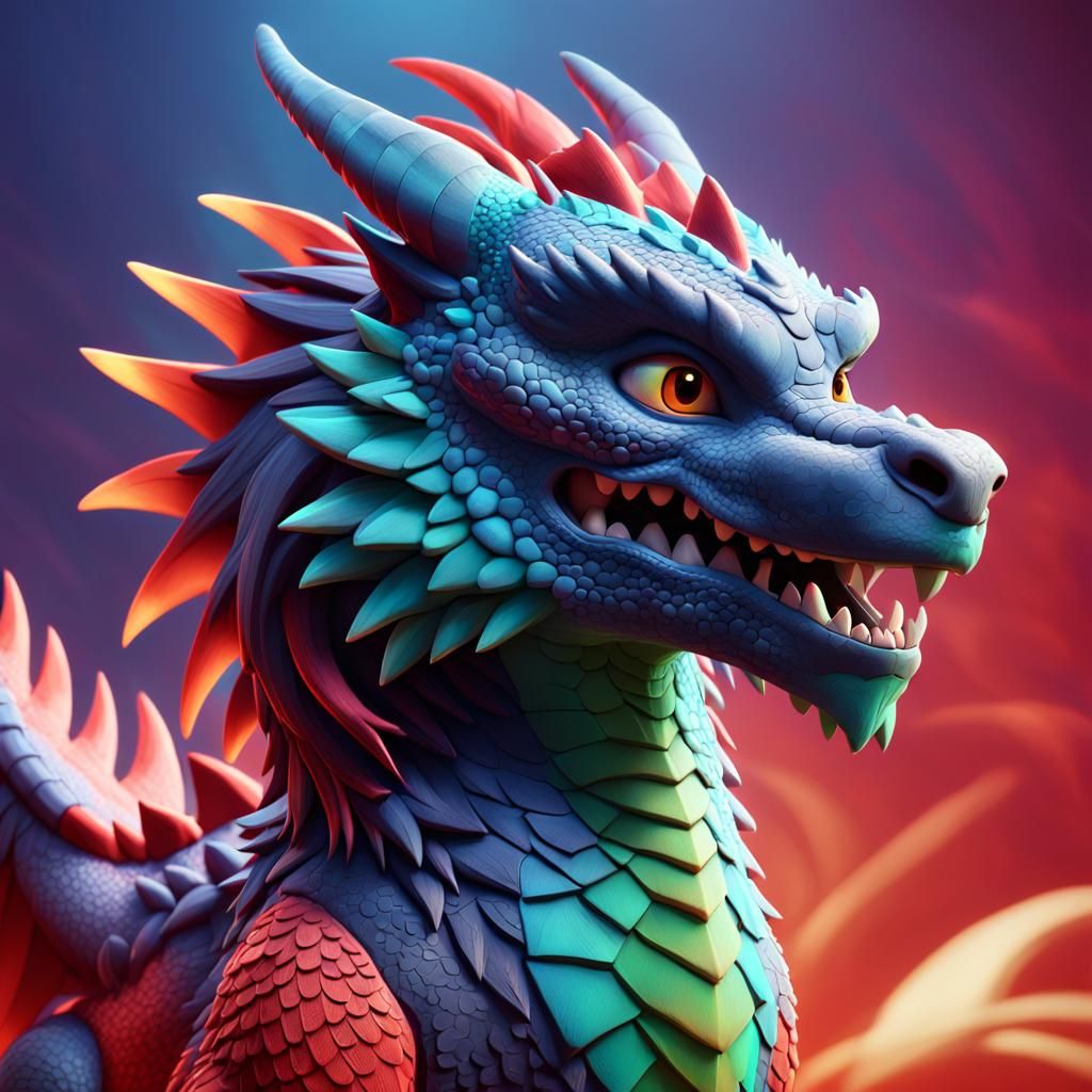 Red Dragon Wolf-Hybrid: 3D Digital Art