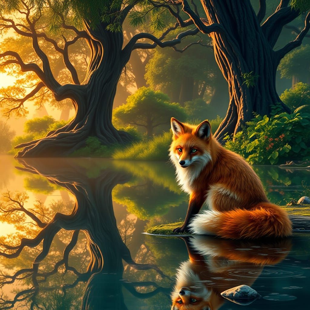 Regal Orange Fox Basks in Sunset Serenity