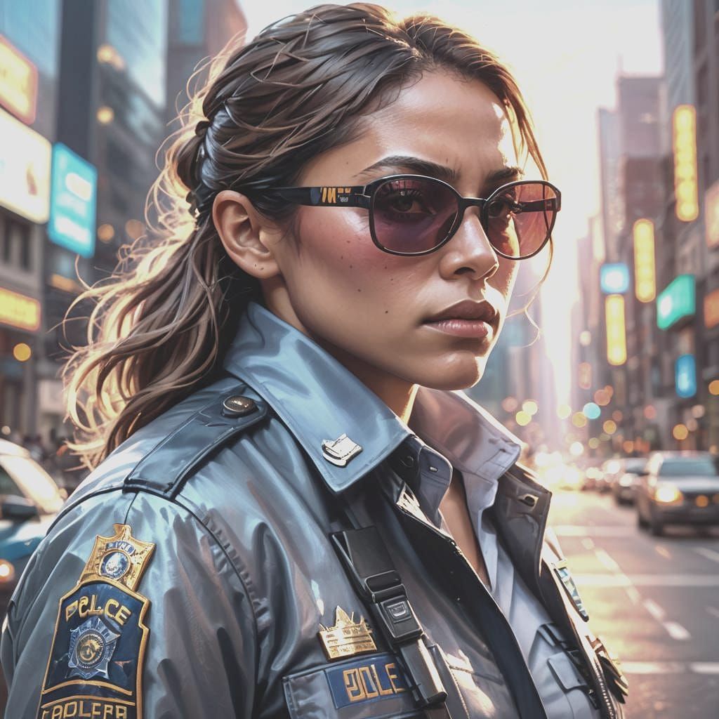 Hyperrealistic Close-Up of a Detailed Police Woman