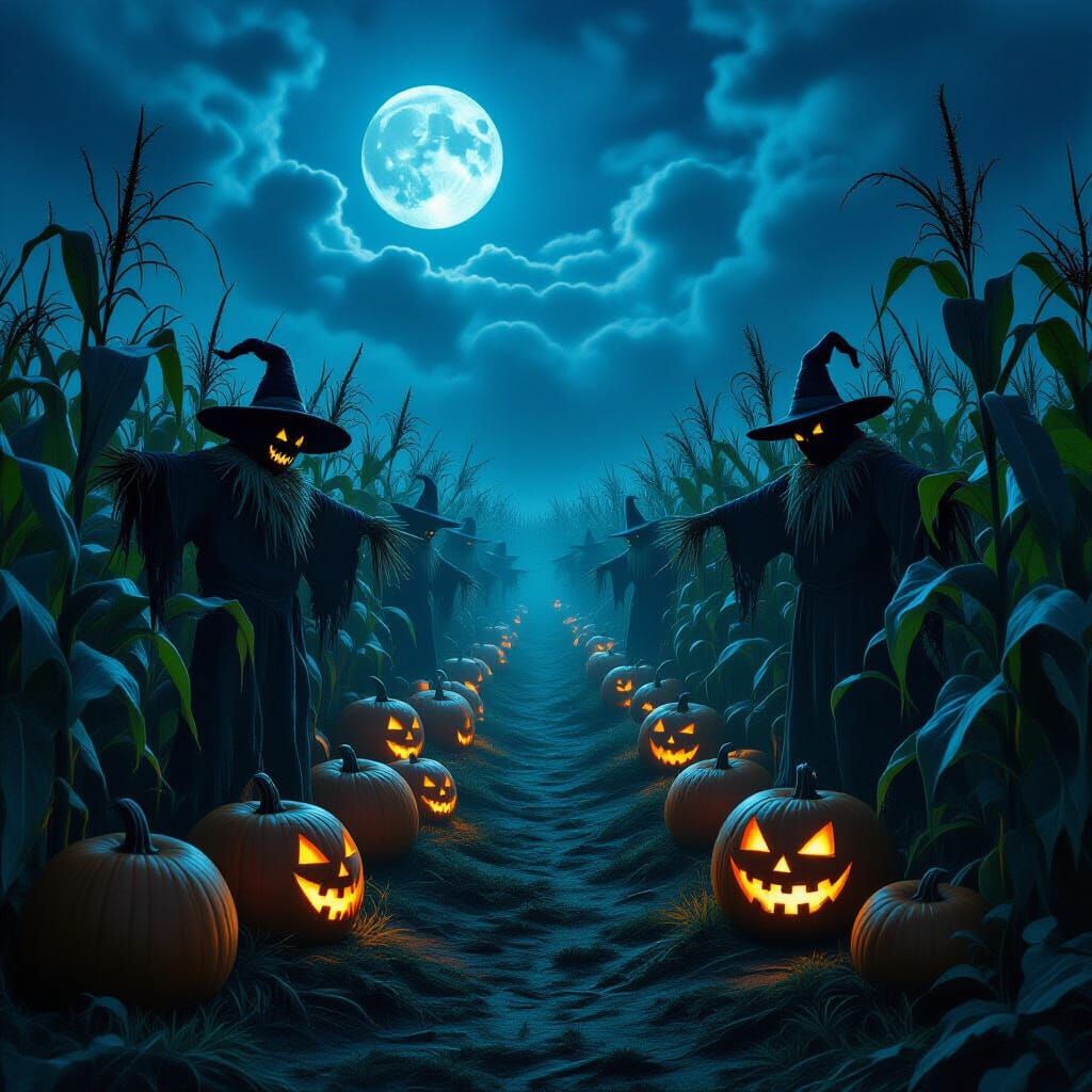 Spooky Moonlight Pumpkin Patch and Corn Maze