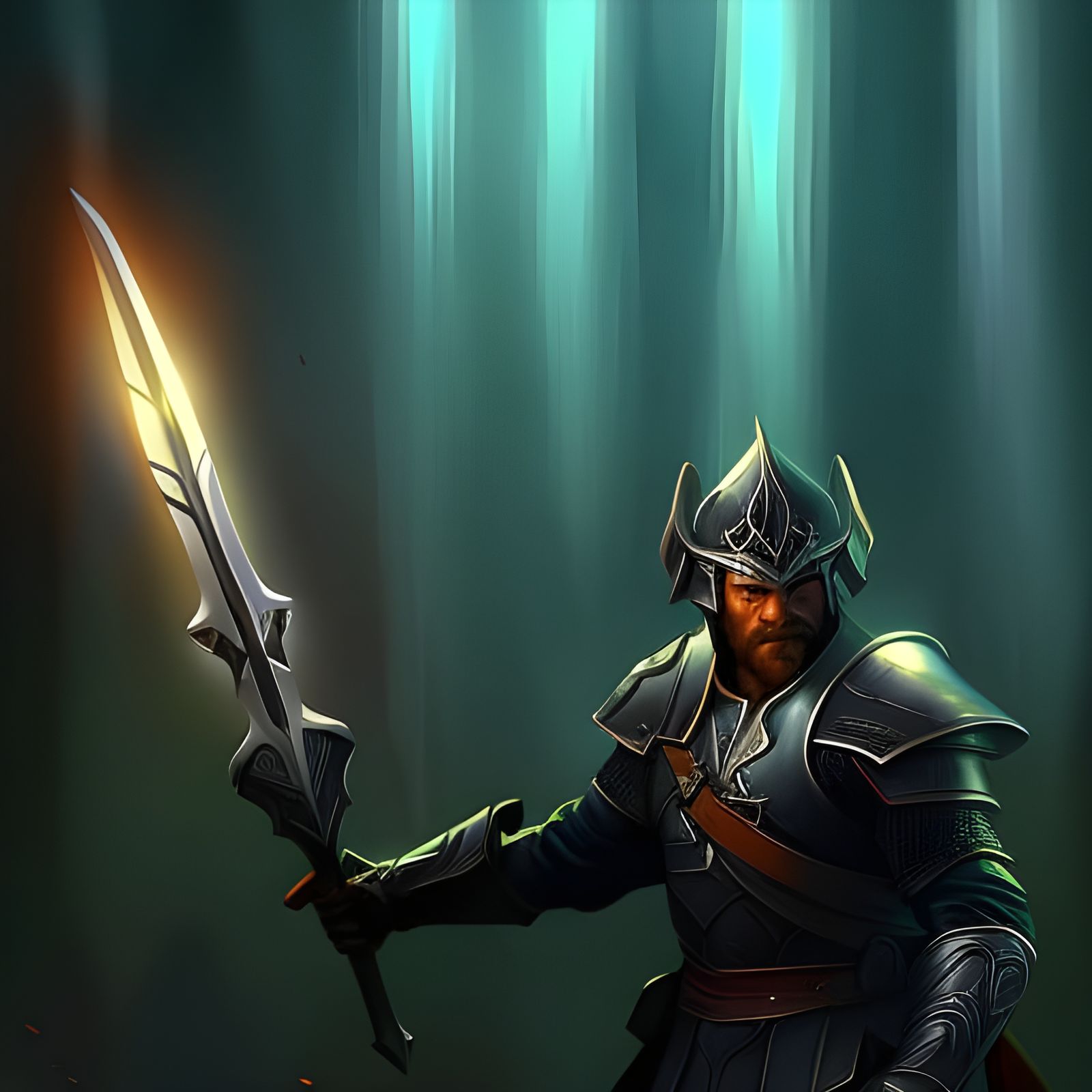 Halfling Warrior with Flaming Sword in Desert Oasis