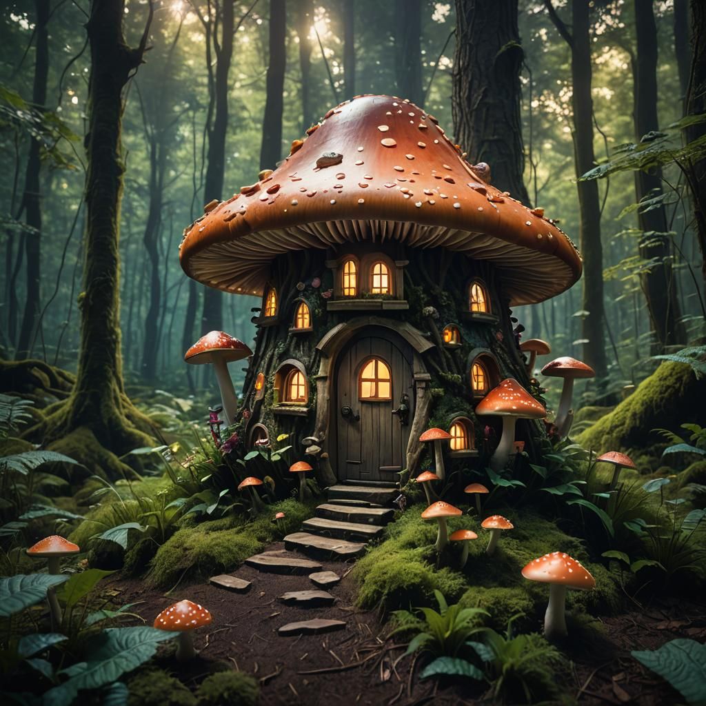 Enchanted Bioluminescent Forest: A Fairy Mushroom House