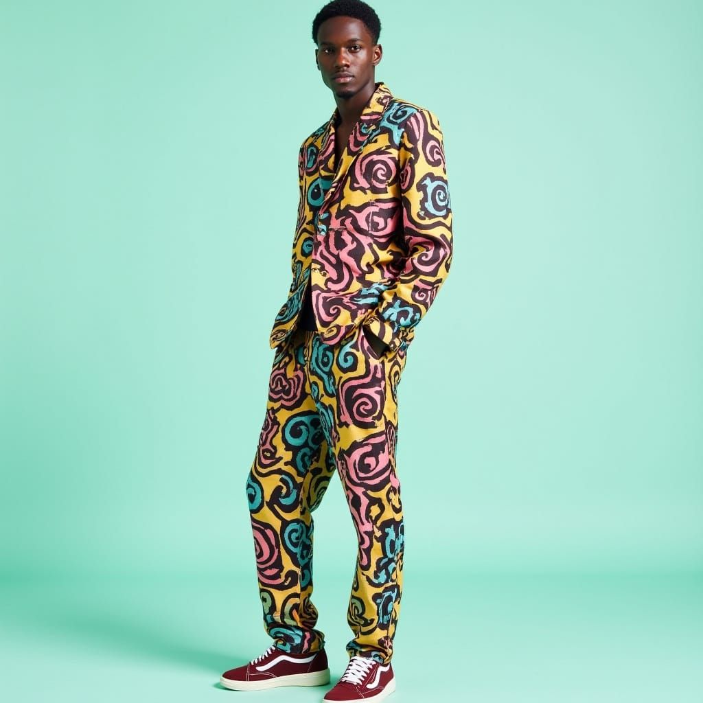 Man in Patterned Outfit, Inspired by Surrealist Style