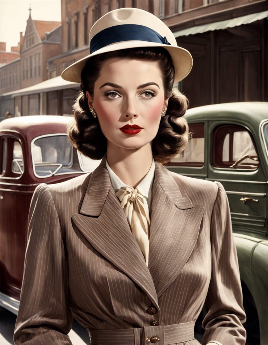 1940s Retro Woman's Portrait with Pleated Trousers