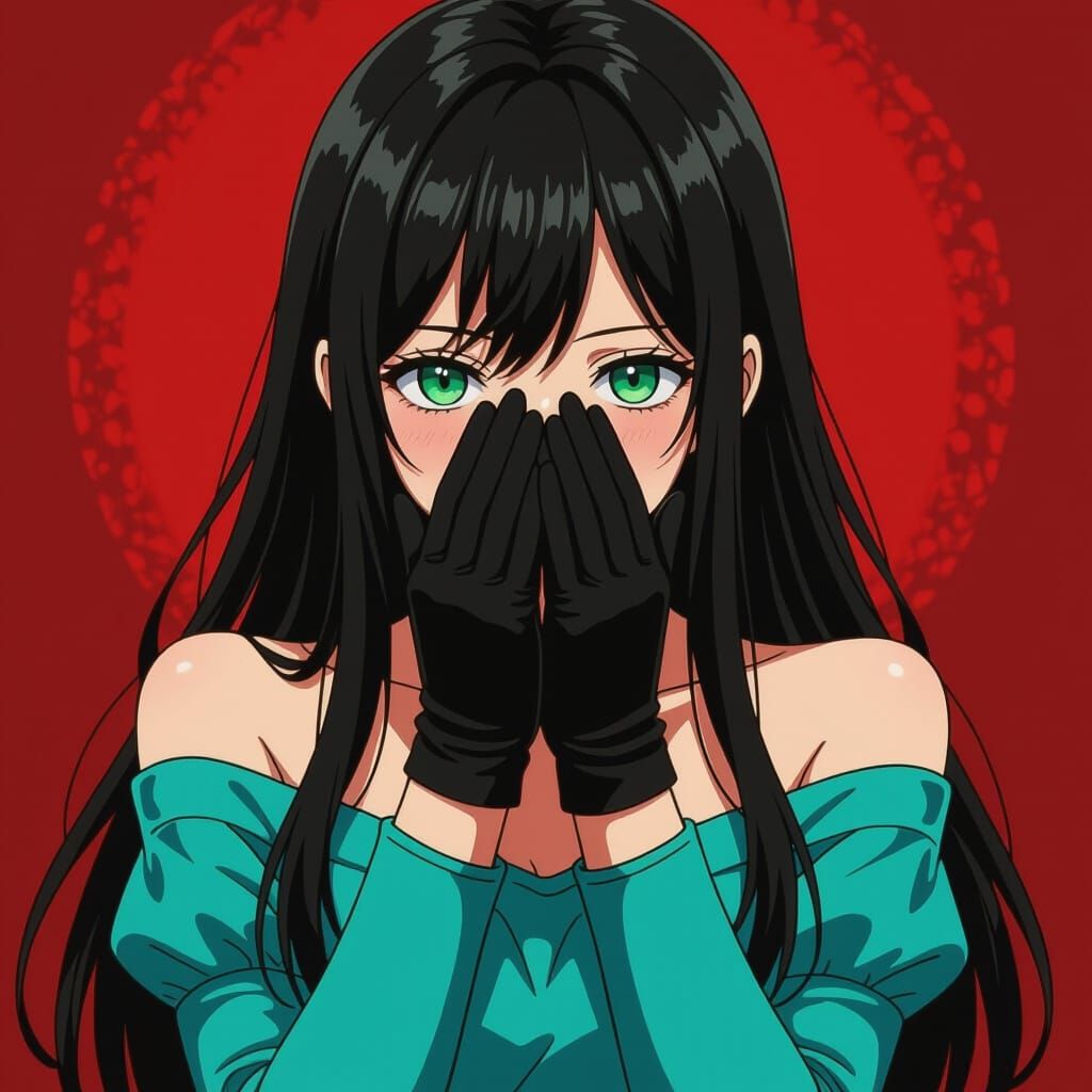 Mysterious Girl With Green Eyes Hiding Face