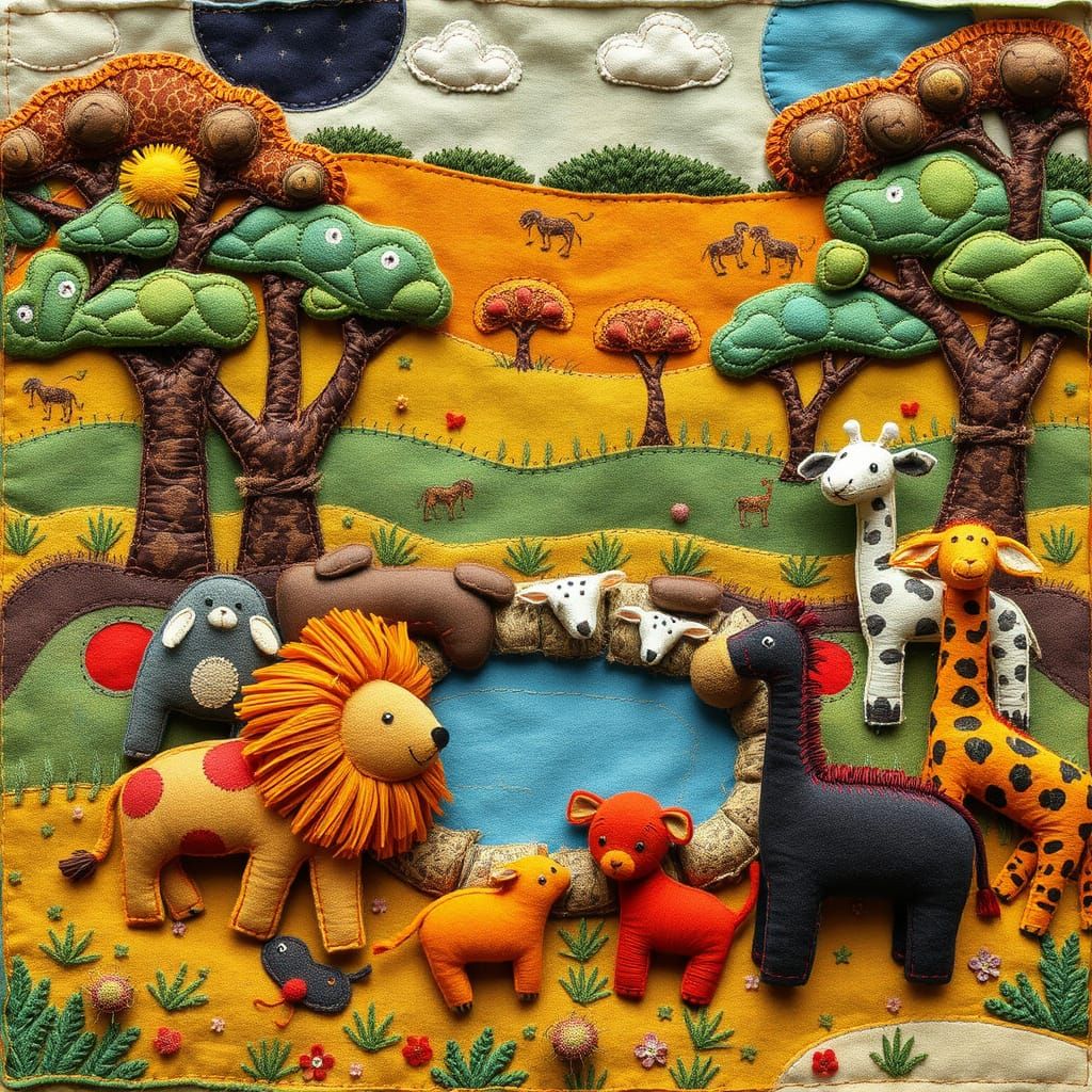 Vibrant Tapestry Savannah with Fabric Animals