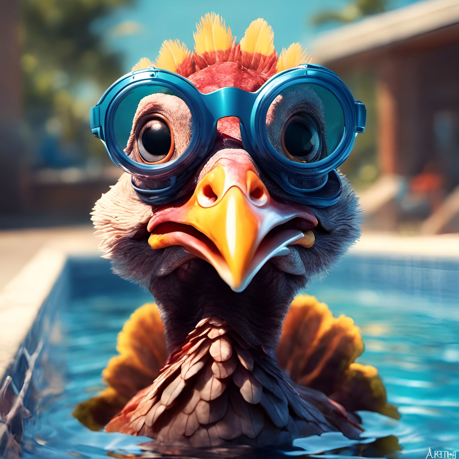 Turkey Swims: Goggles in the Pool, Digital Art