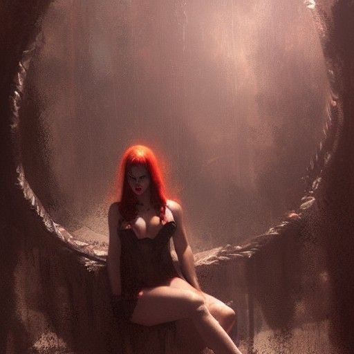 Enticing Redhead She-Devil at Hell's Entrance