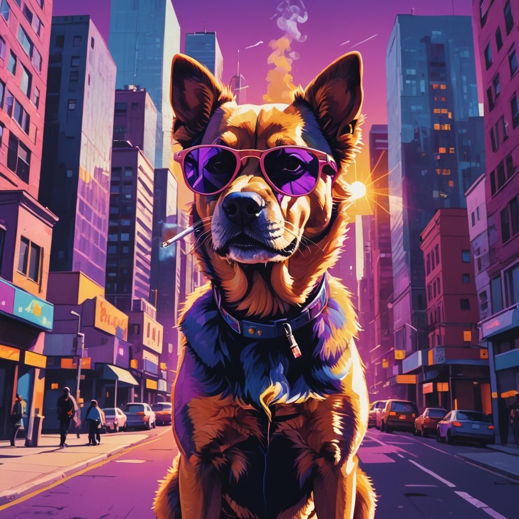 Pop Art Dog Smoking in the City