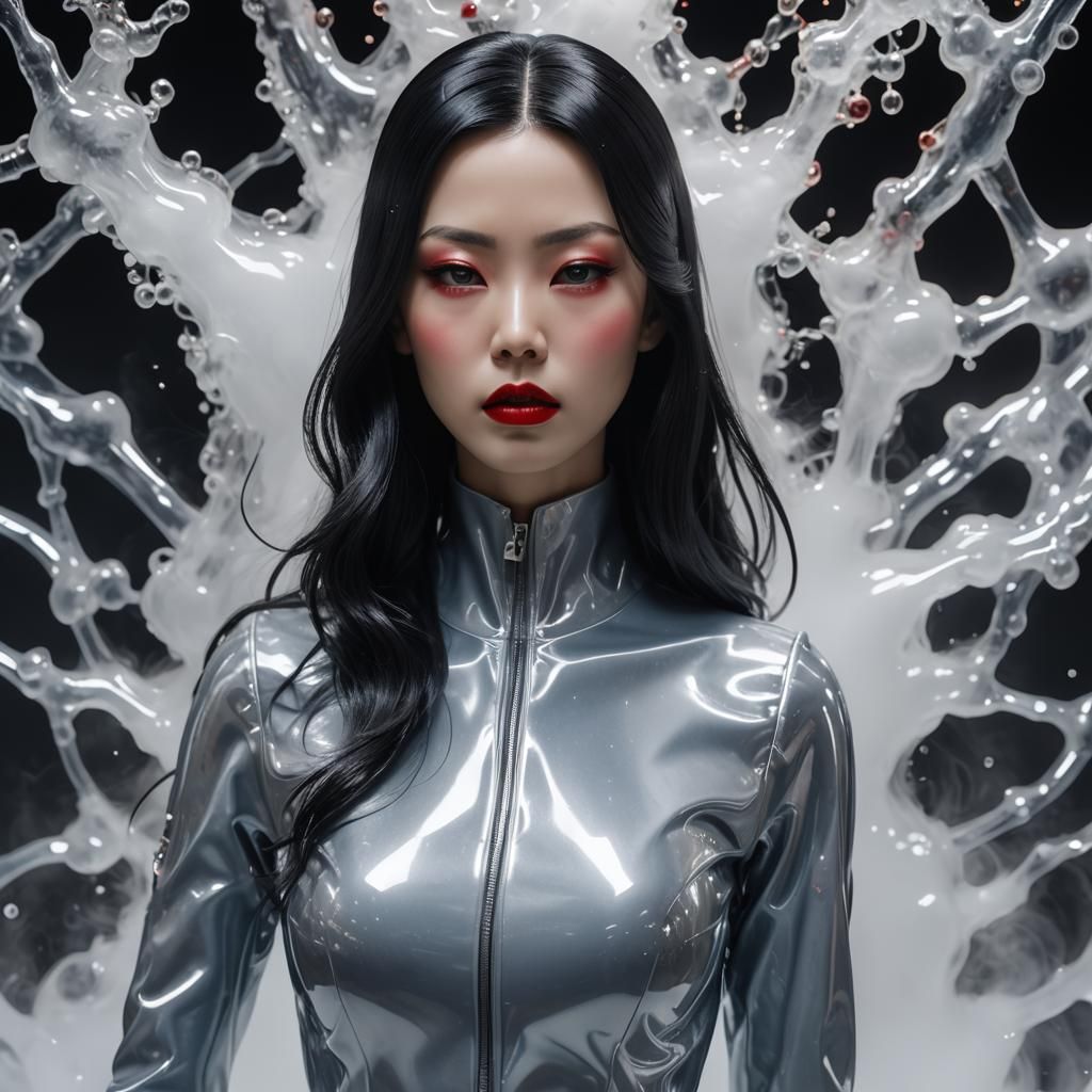 Elegant Translucent Mannequin in Shiny Latex Suit