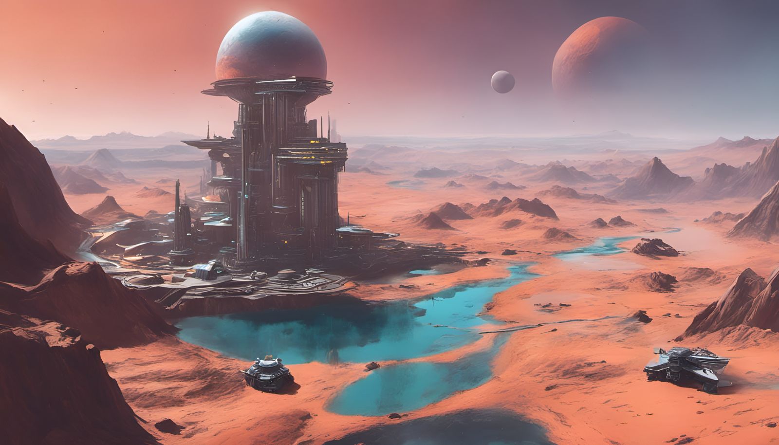 Futuristic Mining Colony on Hostile Planet in Pastel