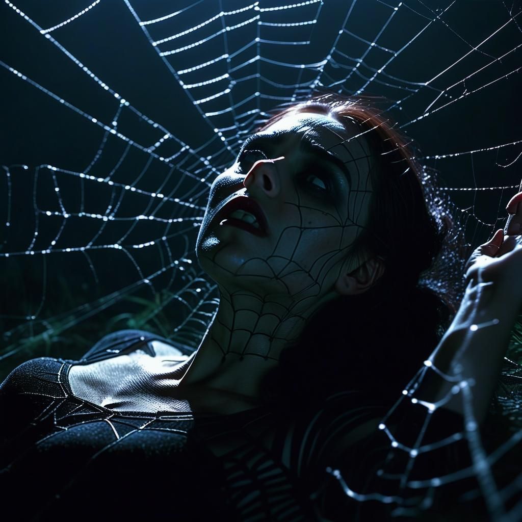 Gothic Woman in Spider Web: Cinematic Film Still