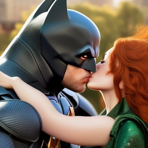 Batman Kisses Redhead: Hyperrealistic Digital Portrait