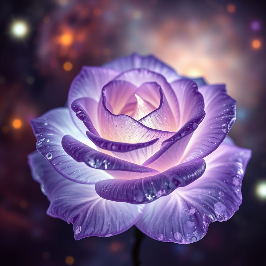 Glowing Crystal Rose Against Cosmic Sky