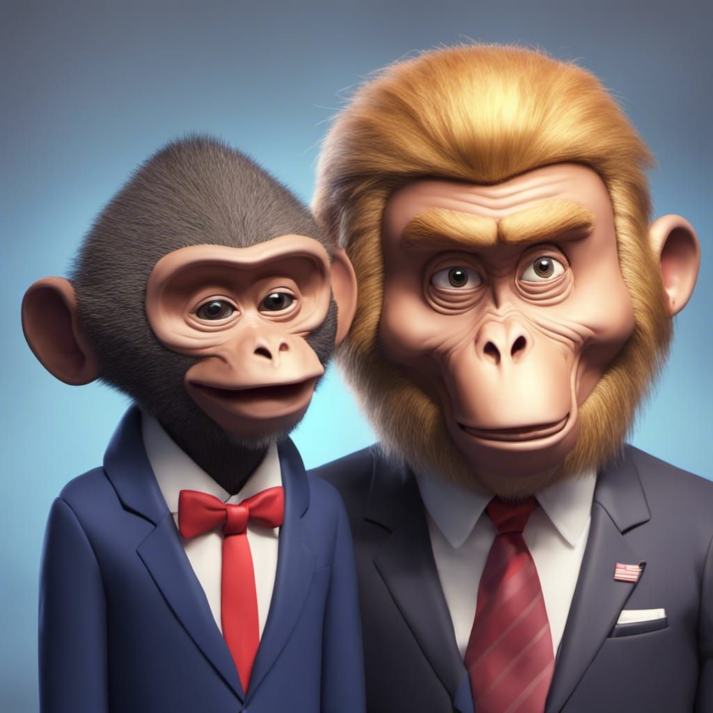Baboon Obama and Monkey Trump: 3D Digital Art
