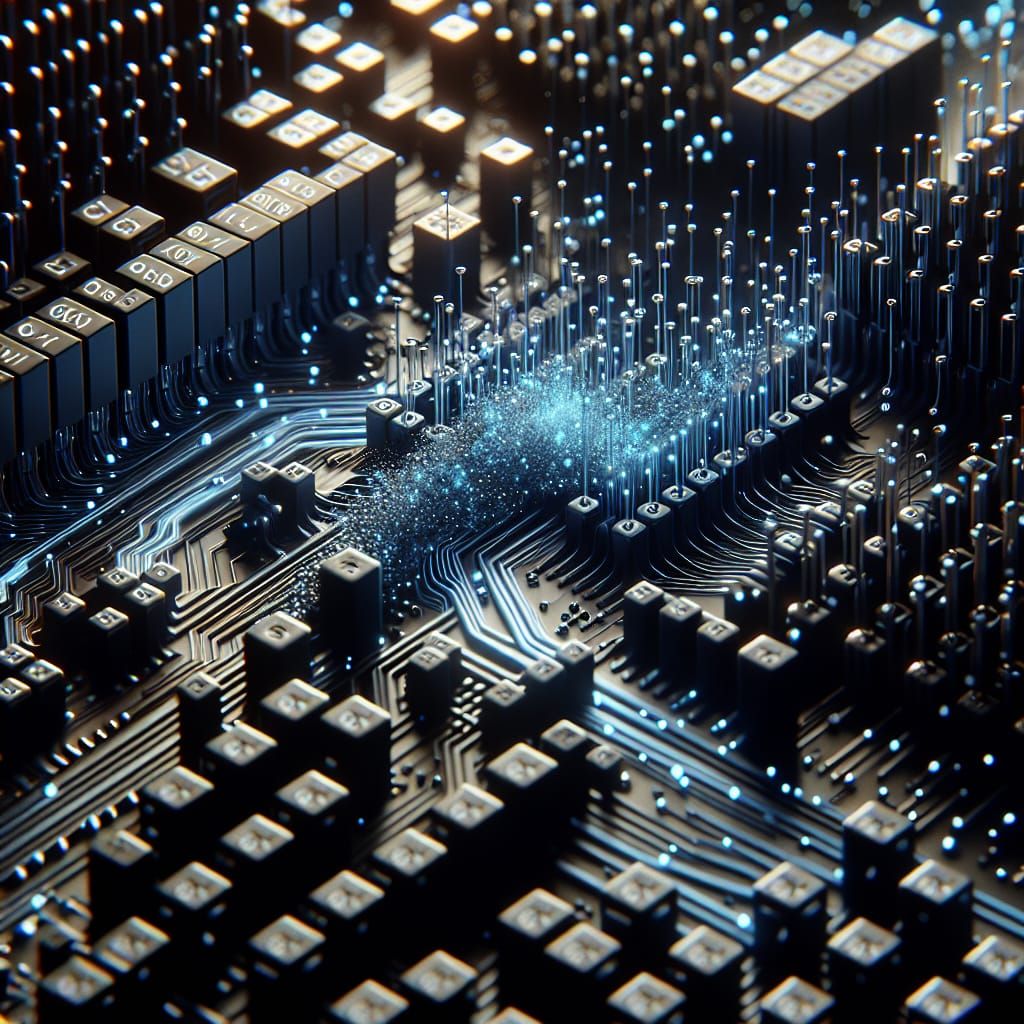 Macro View of Binary Data Stream in 3D Digital Art