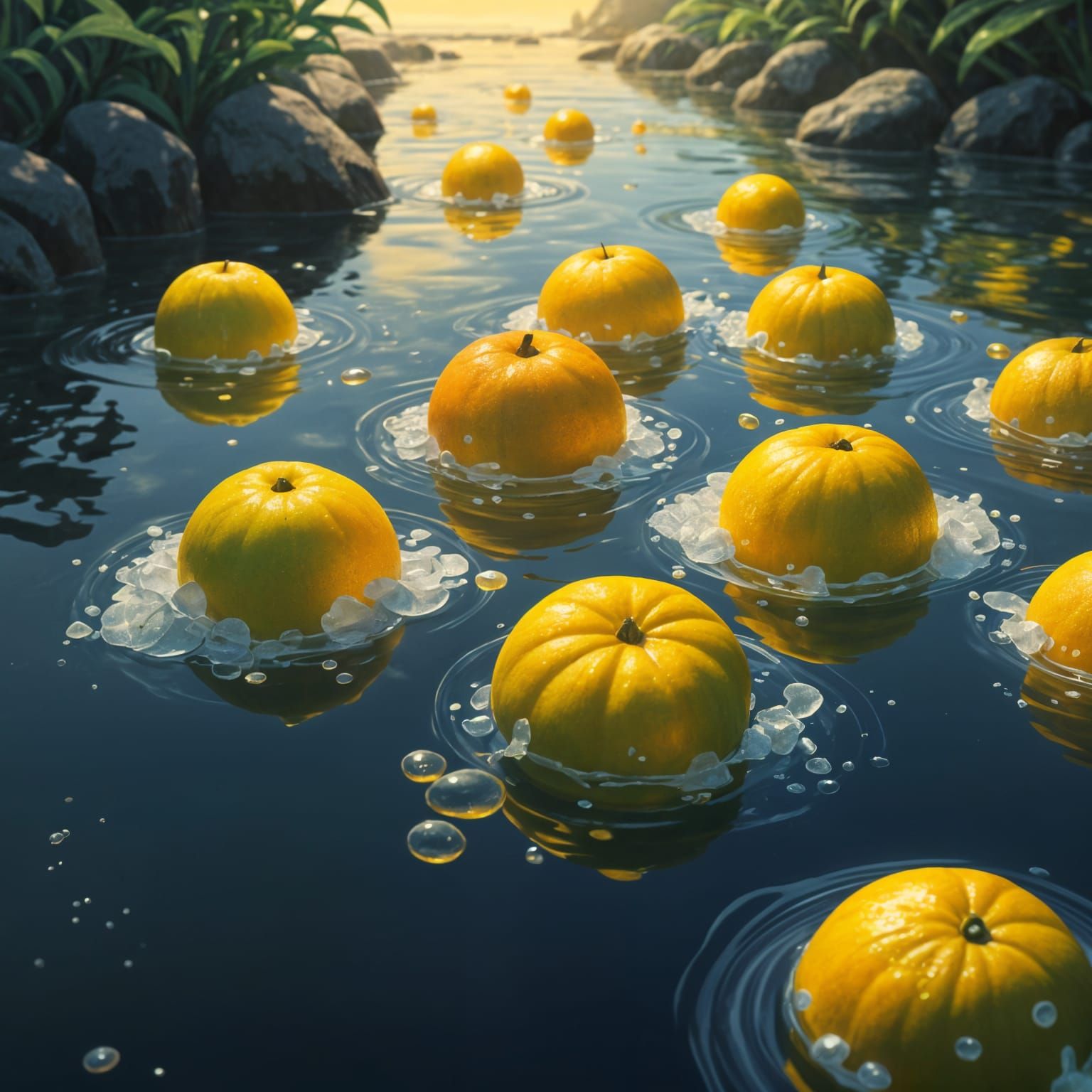 Yuzu is placed in a steaming hot spring.