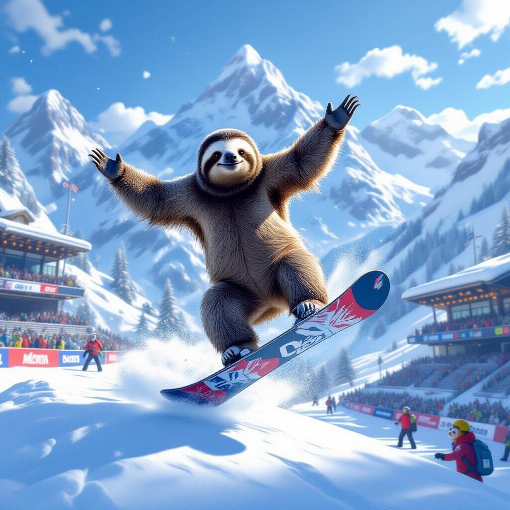 Sloth Wins Snowboarding Competition in Dynamic Digital Matte...