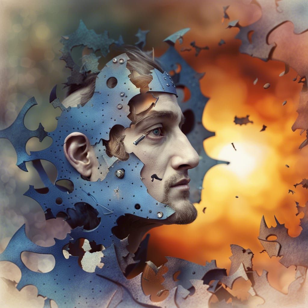 Surreal Knight in Dreamlike Landscape, Soft Focus Photograph...