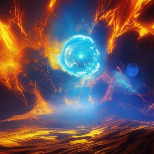 Holographic Cosmic Fire in Vivid Digital Painting
