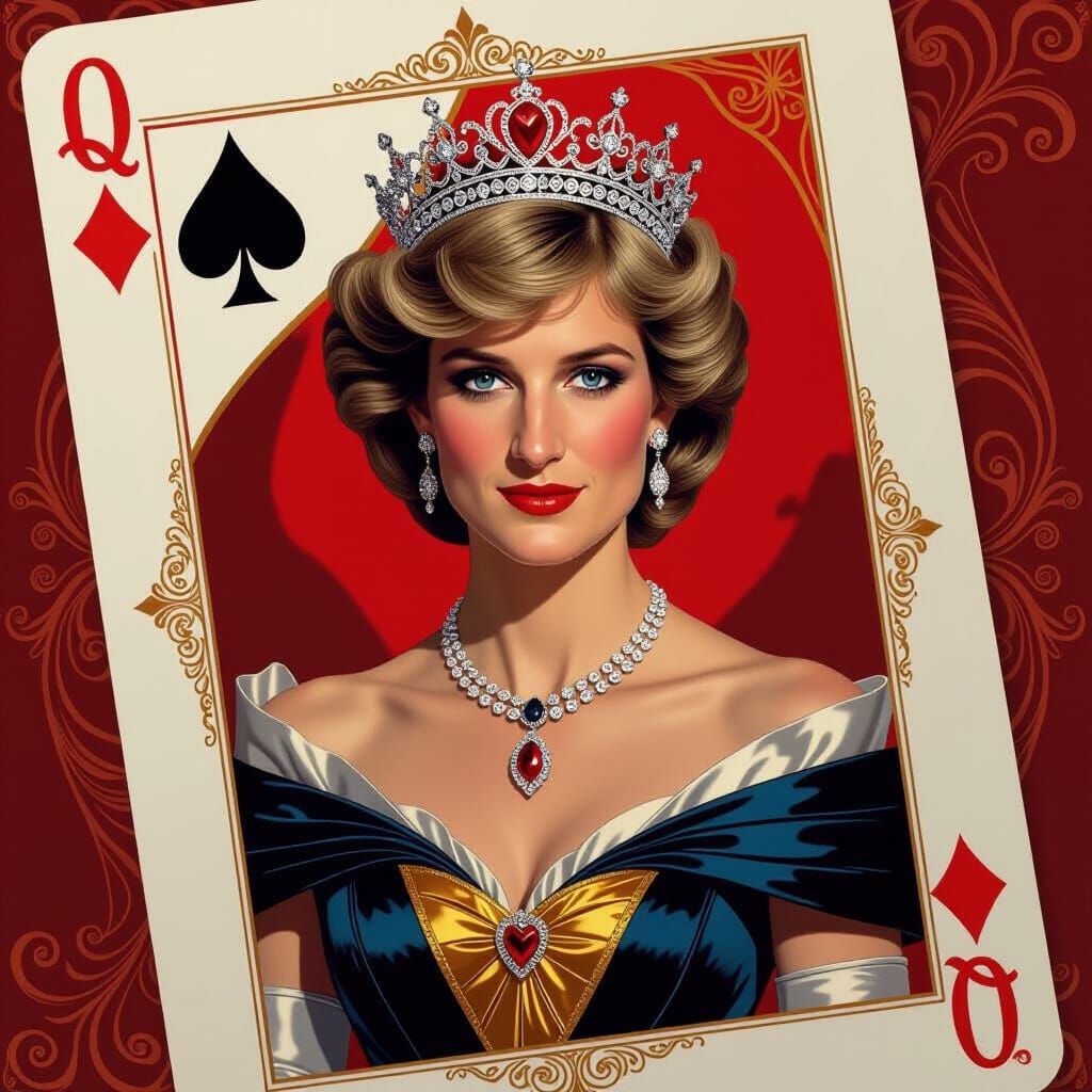 Princess Diana as Queen of Hearts Playing Card Portrait
