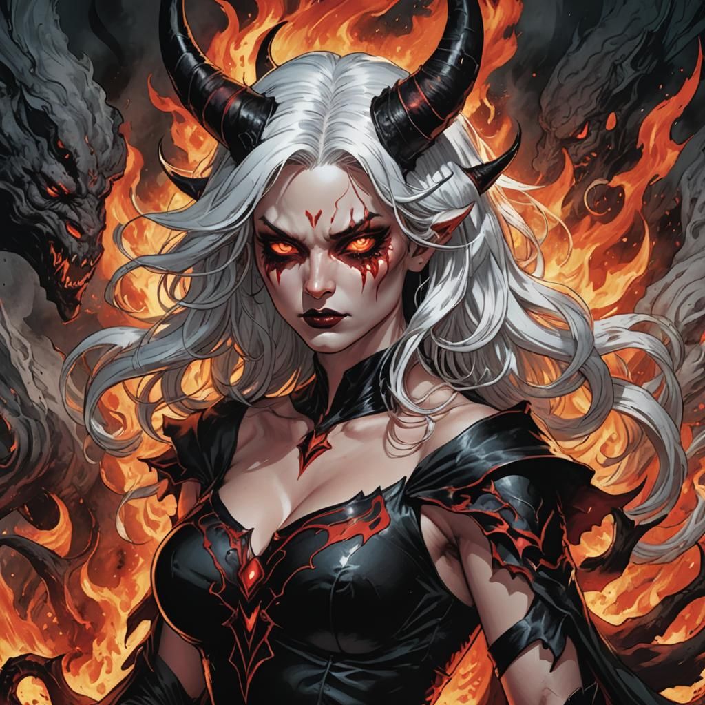 Fiery Female Demon in Comic Book Style
