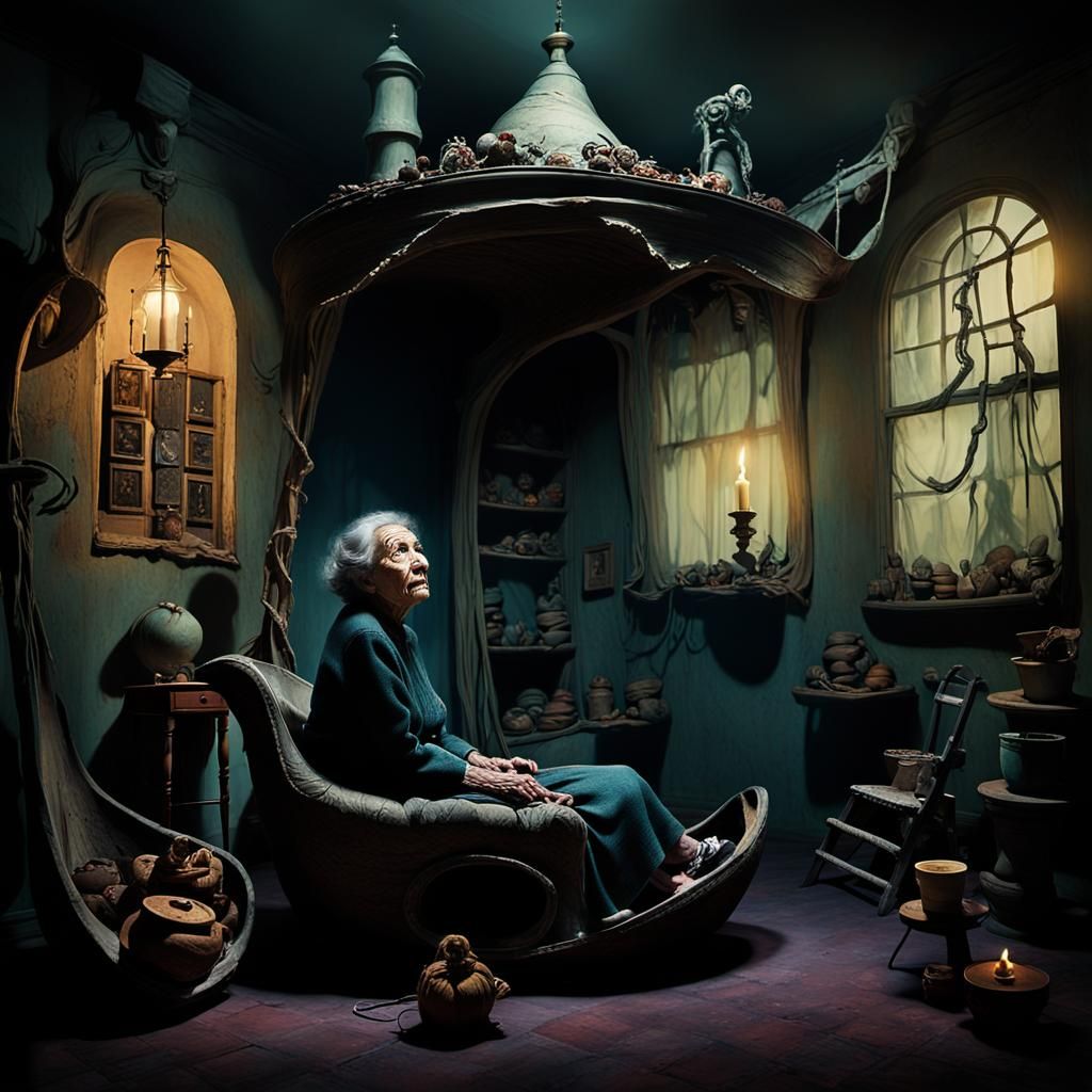 Eerie Surrealism: Old Woman in a Shoe