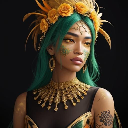 Abstract Portrait: Golden Woman with Feathers