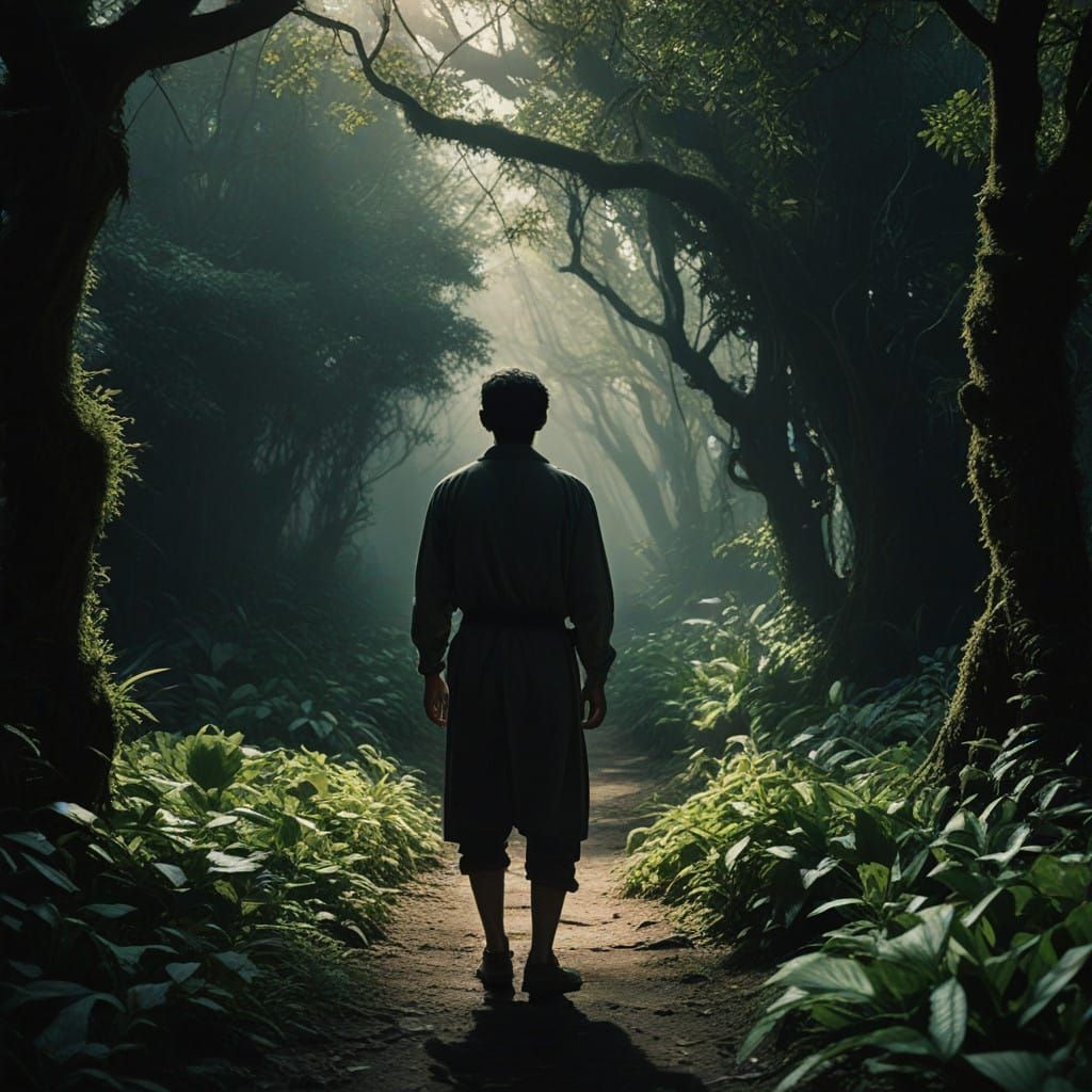 Mysterious Ancient Secret Garden in Warm Cinematic Light