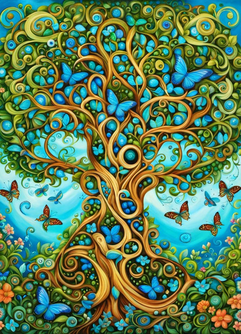 Psychedelic Tree of Life in a Surreal Eden Garden