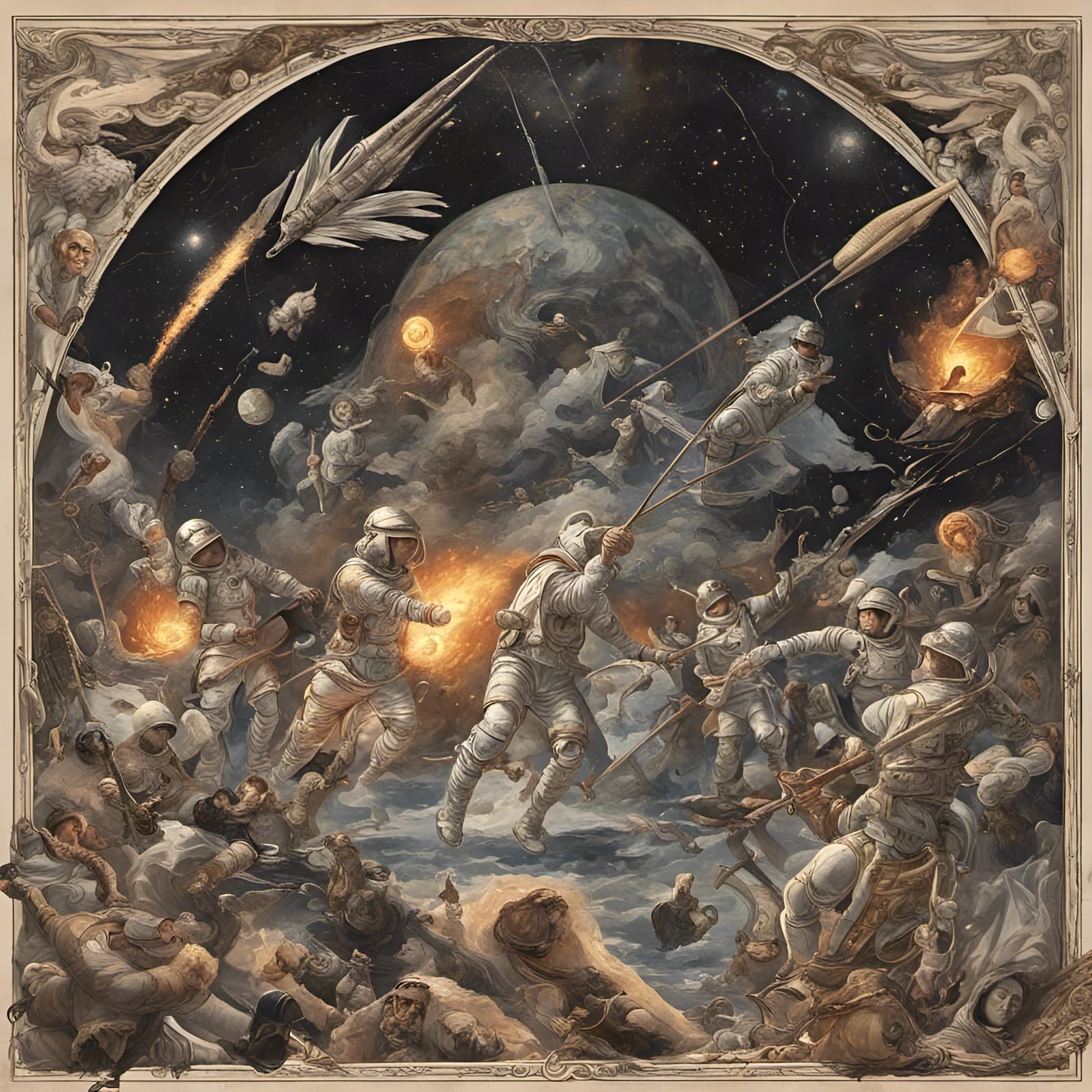 Astronauts Battle Cosmic Gods in Baroque Space
