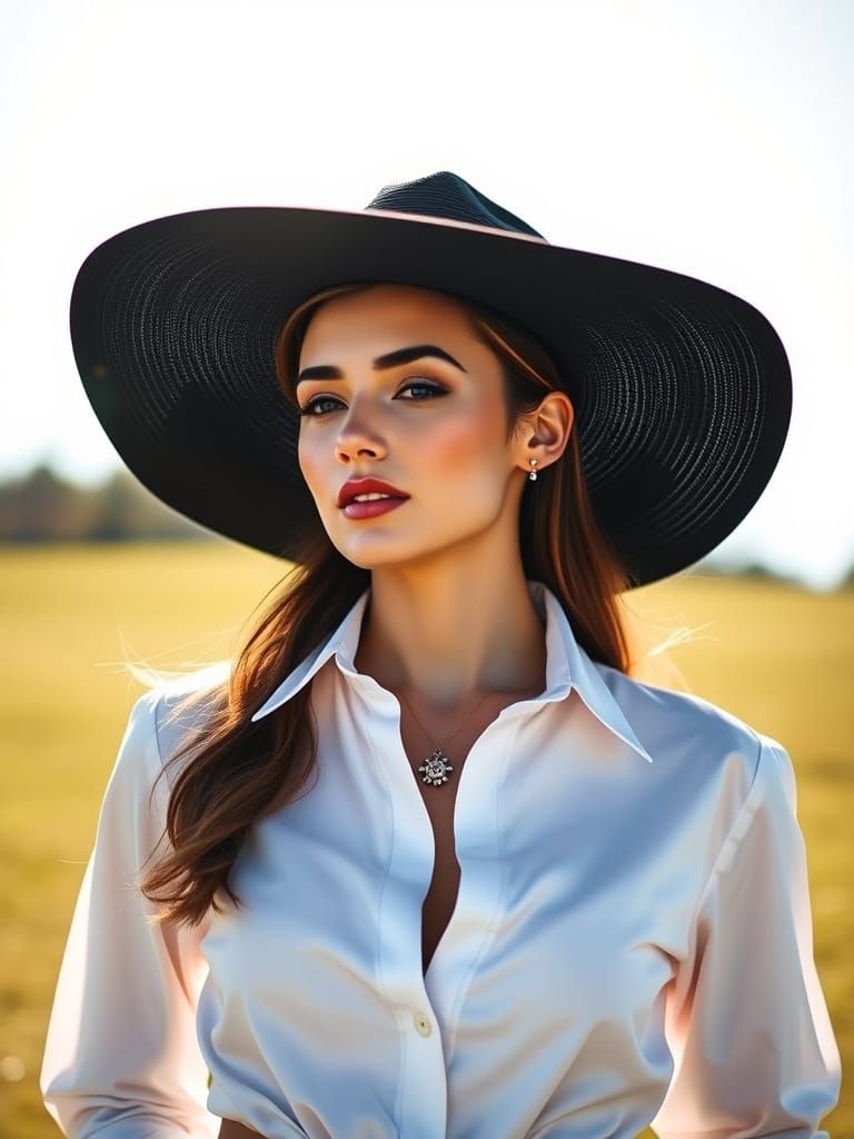 Young Woman in High Fashion with Black Hat